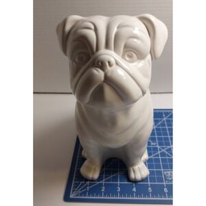French Bull Dog Frenchie White Ceramic Pottery Dog 10 In Tall Statue 2.5 Lbs